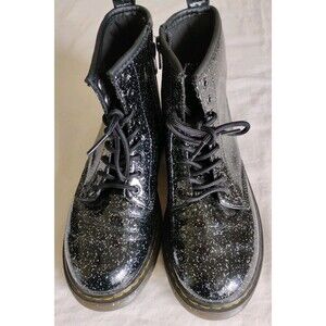 Dr Martens 1460 Youth Girls Combat Boots Black Glitter Lace Up Ankle sz 3